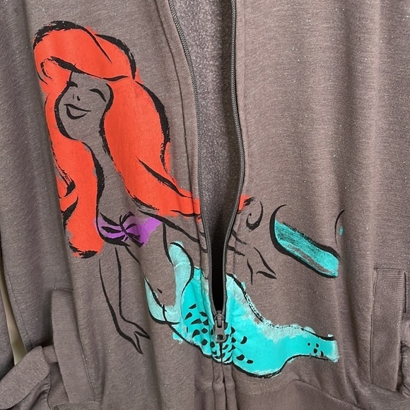 DISNEY STORE Ariel Graphic Gray M Full Zipper Hooded Sweatshirt with Pockets - Picture 6 of 7
